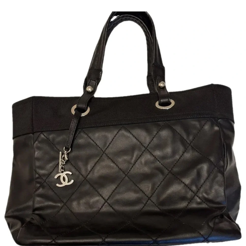Chanel Paris-biarritz Large Black Quilted Leather Tote Bag AUTHENTIC